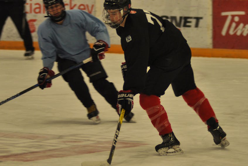 Andrew Antle gets in some work at a Dennis GM Western Kings practice Wednesday night. The Kings open a best-of-seven semifinal series against the TriPen Osprey this weekend in Corner Brook, with games slated for today at 7 p.m. and Sunday at 11 a.m. at the Corner Brook Civic Centre.
