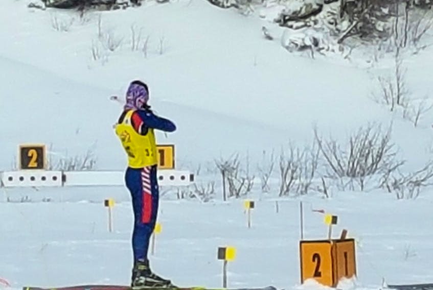 Katie Thistle gets in some shooting practice at the biathlon range at Blow Me Down Trails in Corner Brook.