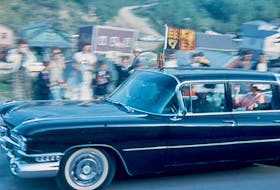 Queen Elizabeth II and her entourage make their way through western Newfoundland during the Royal Visit in June 1959. – Photo courtesy of Perry Humphries