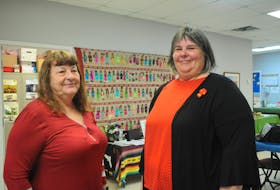 Odelle Pike of the People of the Dawn Friendship Centre, left, and Sharon Williston, executive director of the Newfoundland Aboriginal Women’s Network, pose for a photo in the Friendship Centre on Main Street in Stephenville.