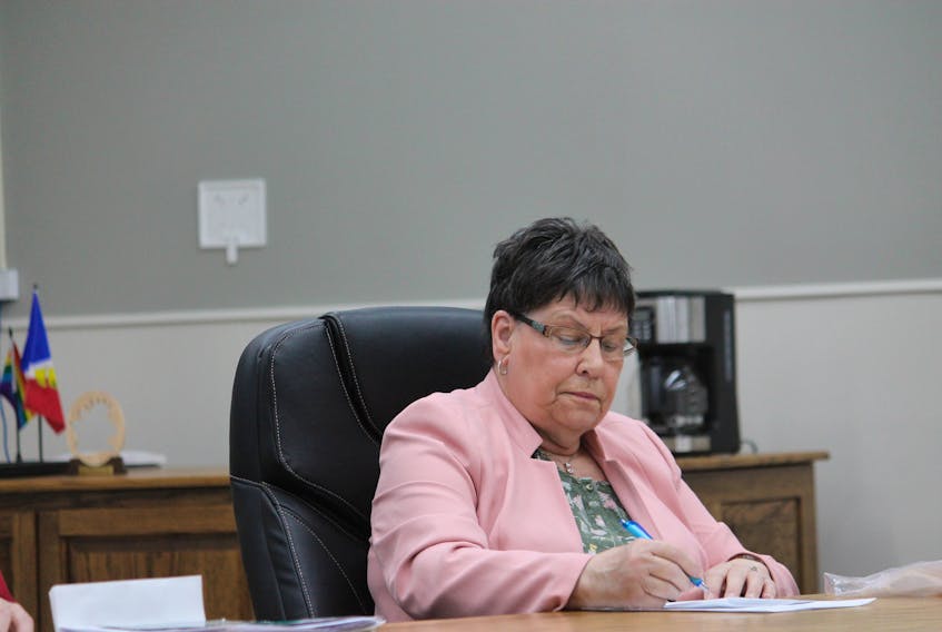 Councillor Laura Aylward is seen during discussions at Thursday’s regular general meeting of the Stephenville town council.