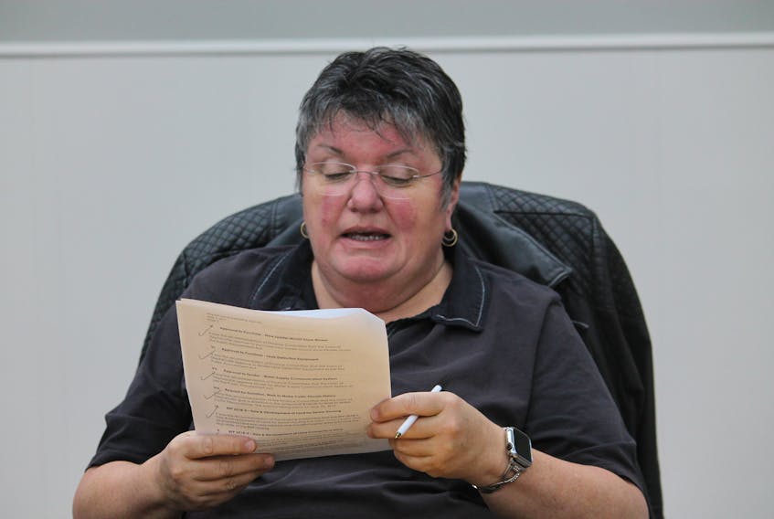 Deputy Mayor Susan Fowlow, chairperson of the Stephenville town council’s planning and traffic committee, is seen reading out permit requests in this file photo.