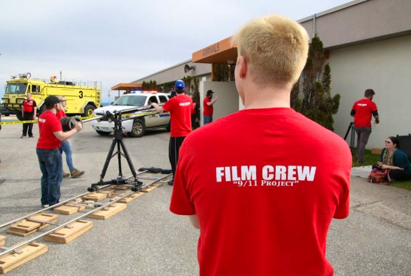 A behind the scenes look as the crew of College of the North Atlantic’s Digital Filmmaking Program film a scene from “Off Course,” in front of Stephenville airport.