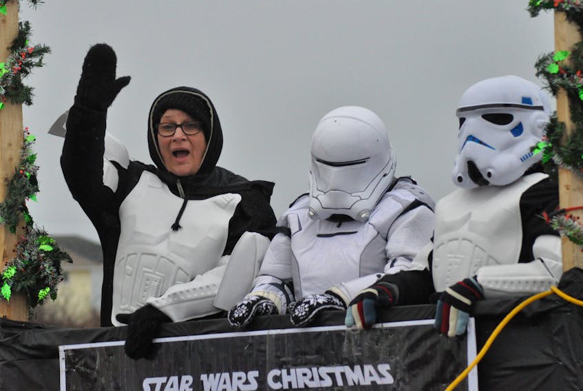 There were some Imperial Storm Troopers on the Tabletop Chiropractic Star Wars float in the Stephenville Crossing Santa Claus Parade held earlier today. Here, the float is seen making its way along Hospital Road in the town.