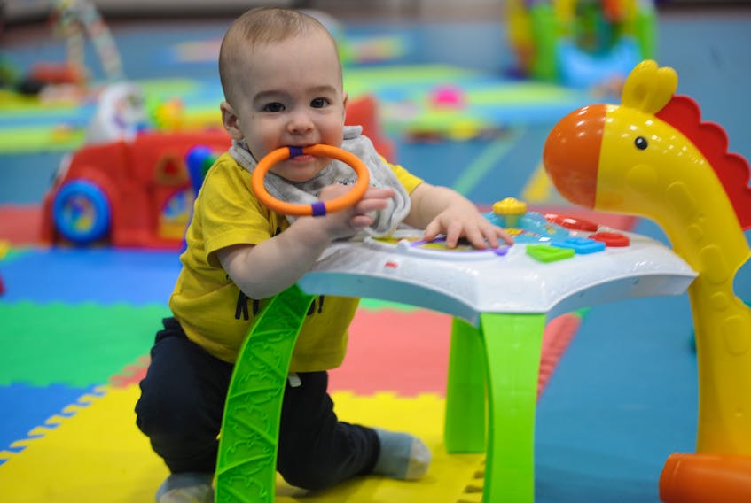 Eleven-month-old Haydn Kirby was having a blast in the kids' play area during Municipal Awareness Day celebrations at the Corner Brook civic centre Wednesday.
