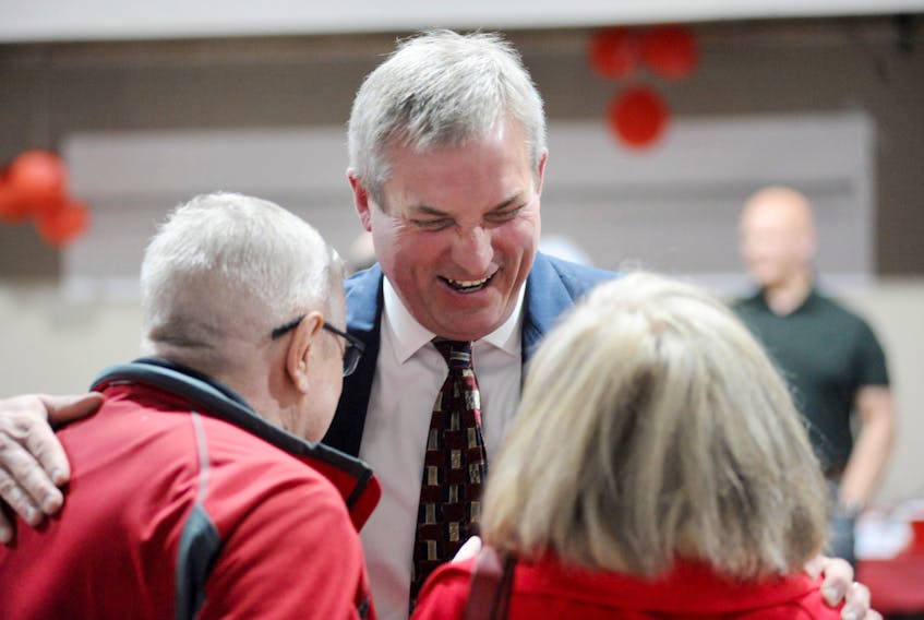 Gerry Byrne, seen here thanking some of his supporters after being declared elected, handily retained his seat as the Liberal legislature member for Corner Brook in Thursday's election.