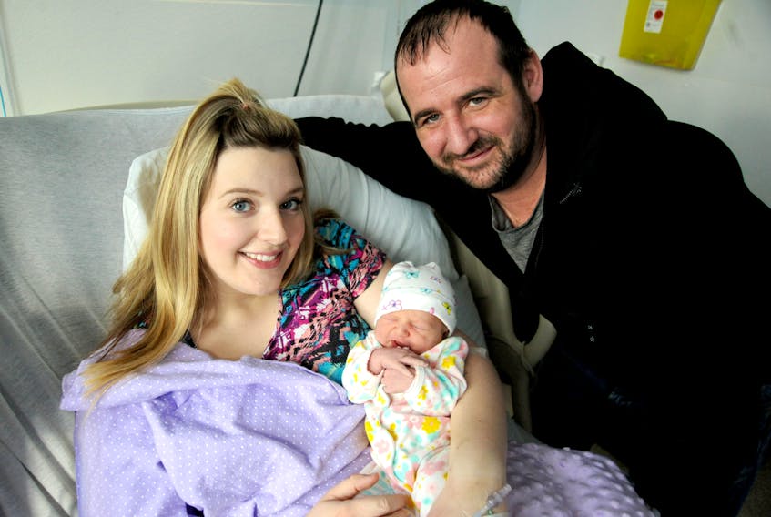 Joanna and Trevor Childs had to be flown out of Lark Harbour Monday in case Joanna went in labour before her scheduled Caesarian section to deliver their daughter, Addisyn Brooke, Thursday.