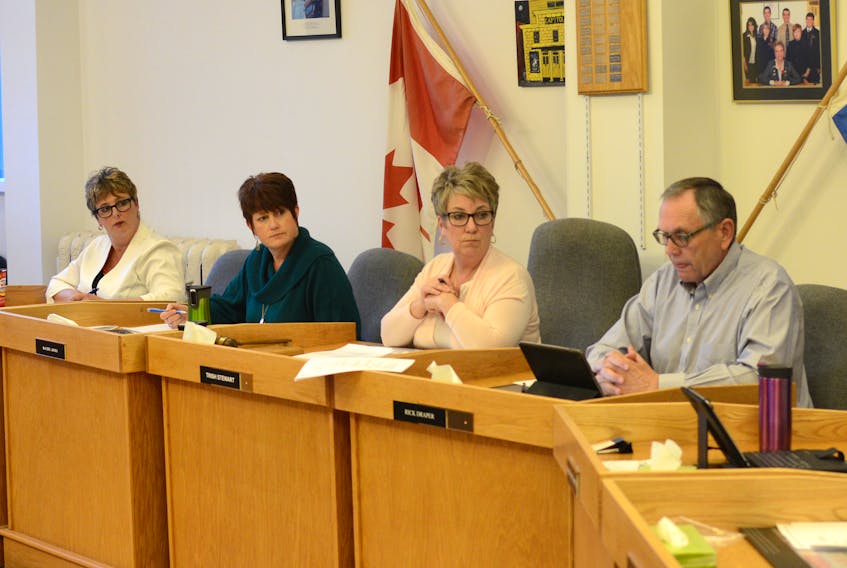Oxford council discussed several issues at their March 19 meeting, including the need to replace a broken water line running under the Black River in Oxford. People attending the council meeting included: (from left) councilor Dawn Thompson, CAO Rachel Jones, mayor Trish Stewart, and deputy Mayor Rick Draper.