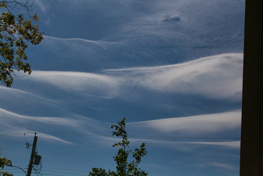 Clouds can make a painting out of an ordinary sky! Last Thursday morning, Brian Tuttle looked up and saw these intriguing clouds over Cole Harbour, N.S.