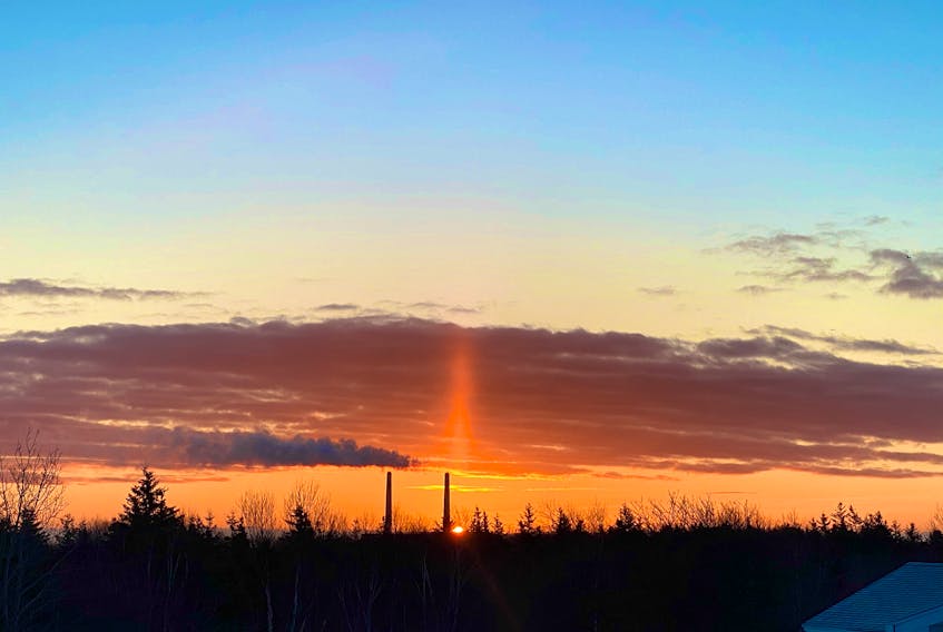 It was a glorious start to the day in Lingan, N.S., March 7.  Nathan Susin was up at the crack of dawn last Sunday morning when he spotted this stunning sun pillar. Pillars take on the colours of the sun and clouds: they can appear white and at other times shades of yellow, red or purple.