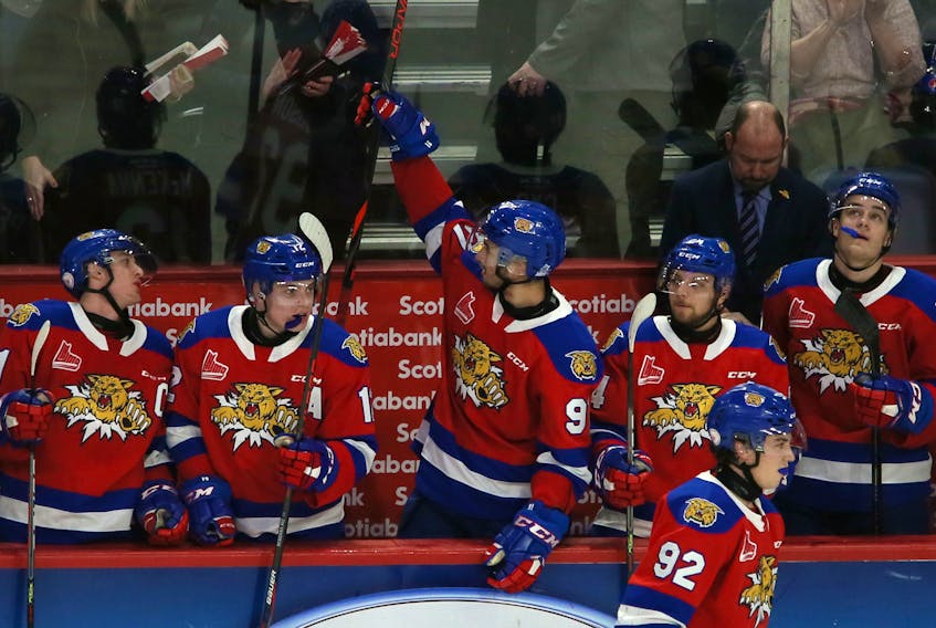 Moncton Wildcats centre Bo Groulx salutes the crowd at the Scotiabank Centre in his first game in Halifax after being traded by the Mooseheads. (TIM KROCHAK/Chronicle Herald)