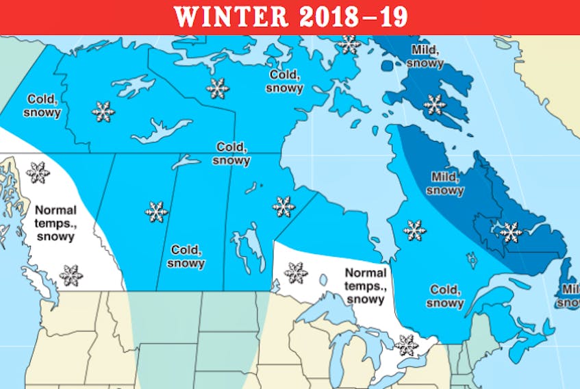 The Old Farmer's Almanac is predicting a cooler and snowier winter across the Maritimes.
