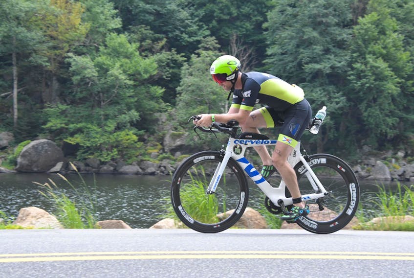 Victor Wright competes at the 2019 Ironman triathlon in Lake Placid, N.Y. in July.
