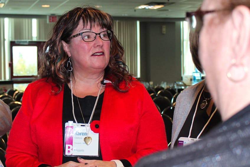 Karen Oldford, president of Municipalities Newfoundland and Labrador speaks with delegates at the organization’s annual general meeting and conference in Corner Brook last week.
Cory Hurley/The Nor'wester