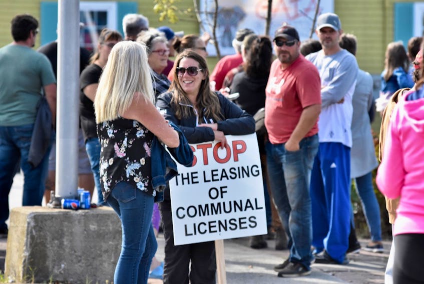 Commercial lobster fishermen and family members held a peaceful protest in Yarmouth on Oct. 2, raising concern over the issue of out-of-season commercial lobster fishing and illegal fishing when lobsters are breeding and moulting. TINA COMEAU PHOTO