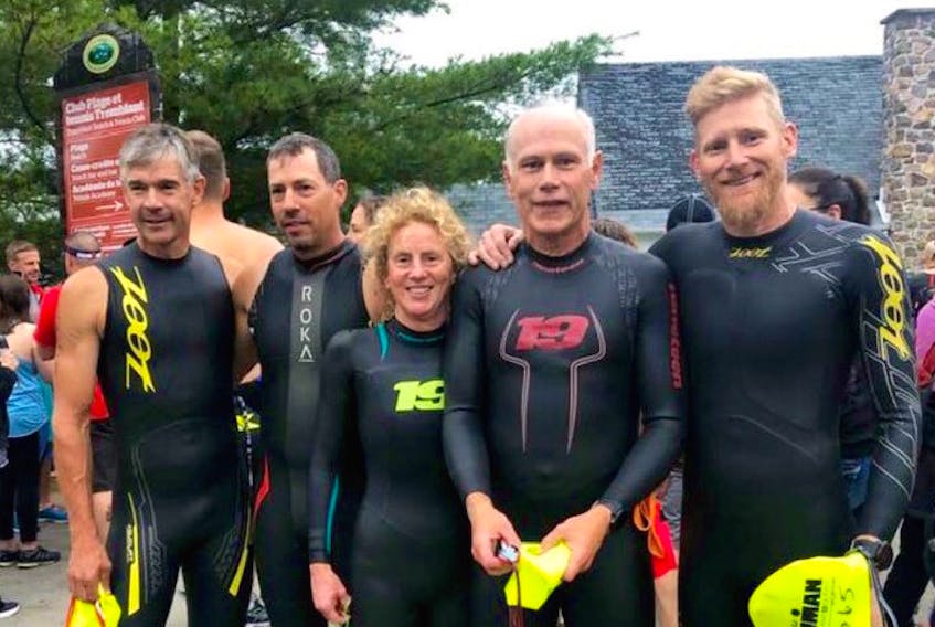 Yarmouth County residents who did the Ironman in Mont-Tremblant, Quebec, on Aug. 18: (from left) Chris MacKenzie, Shawn Muise, Bobby Lou Reardon, John Bower and Ian Cunningham.