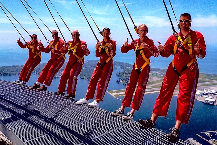 Michelle Saulnier of Yarmouth (fourth from left) is pictured with some fellow participants in the CN Tower EdgeWalk.
