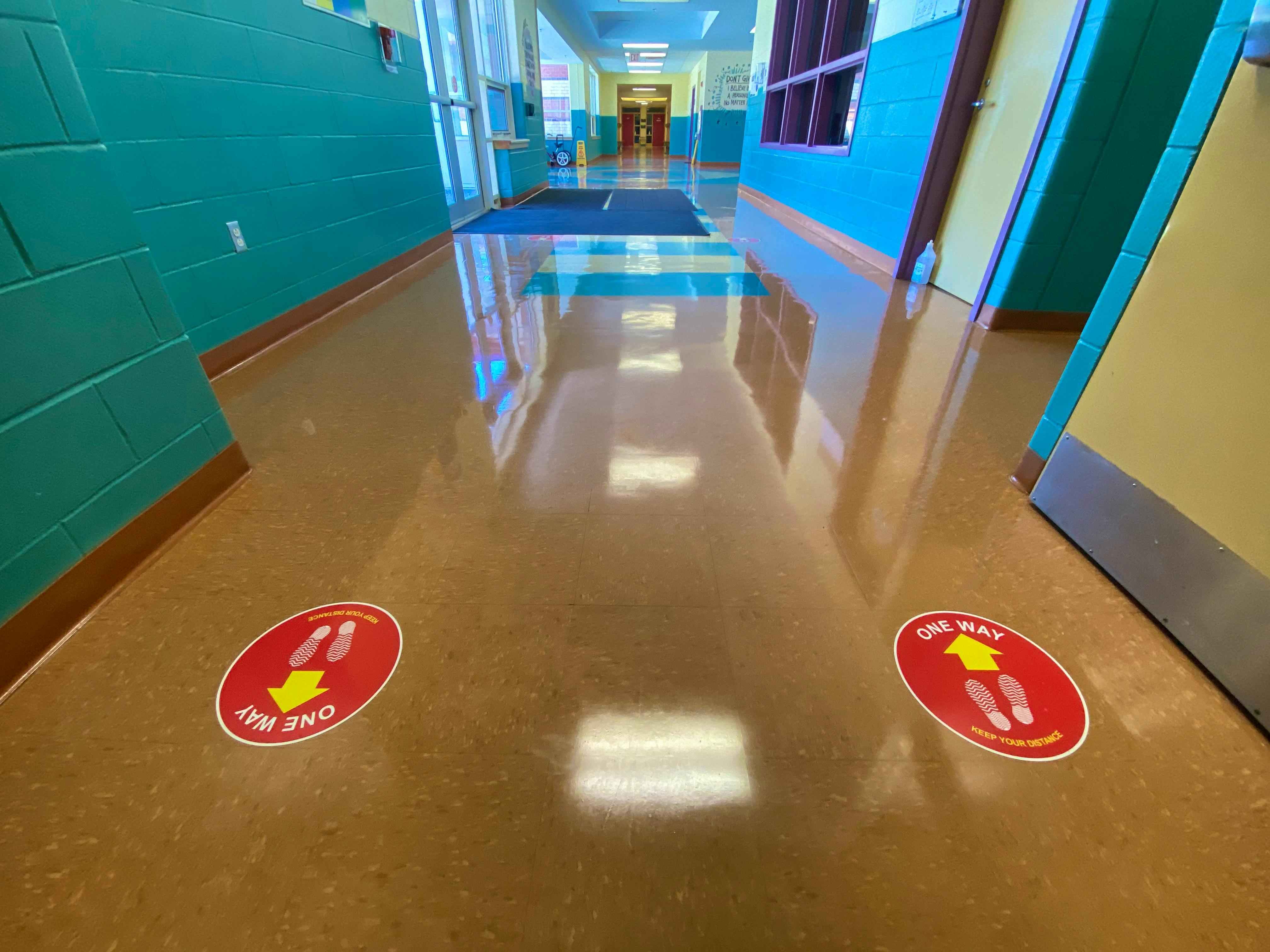 Directional arrows in hallways are meant to cut down on congestion in schools. TINA COMEAU PHOTO