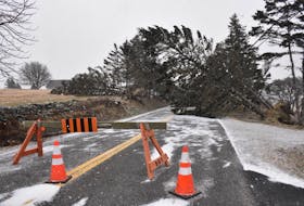 A section of the Main Shore Road in Yarmouth County was impassable on Saturday morning following a windstorm Friday night, Feb. 7. TINA COMEAU PHOTO