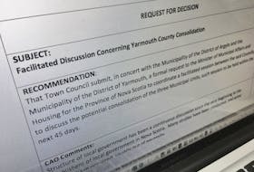 The recommendation contained in a report on municipal consolidation to be discussed by Yarmouth town council. TINA COMEAU PHOTO