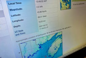 Many people felt an earthquake off of Yarmouth on Feb. 10. Image from Earthquakes Canada website.