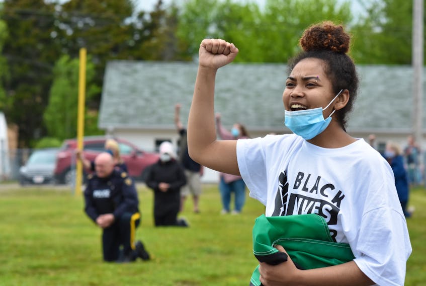 A Black Lives Matter march and rally was held in Digby on June 11. Ganaie Miller calls out: "Black Lives Matter." TINA COMEAU PHOTO