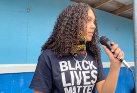 Student Obreeona Smith speaks at Black Lives Matter march and rally in Digby on June 11. TINA COMEAU PHOTO