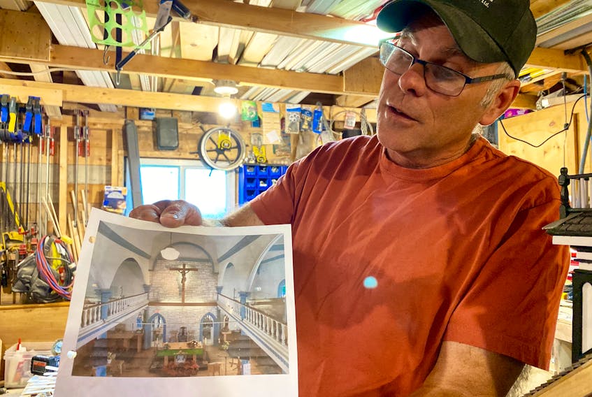 Carpenter Darryl Crosby made detailed drawings of his construction plans before tackling each stage of his replica of the Surette’s Island Church.