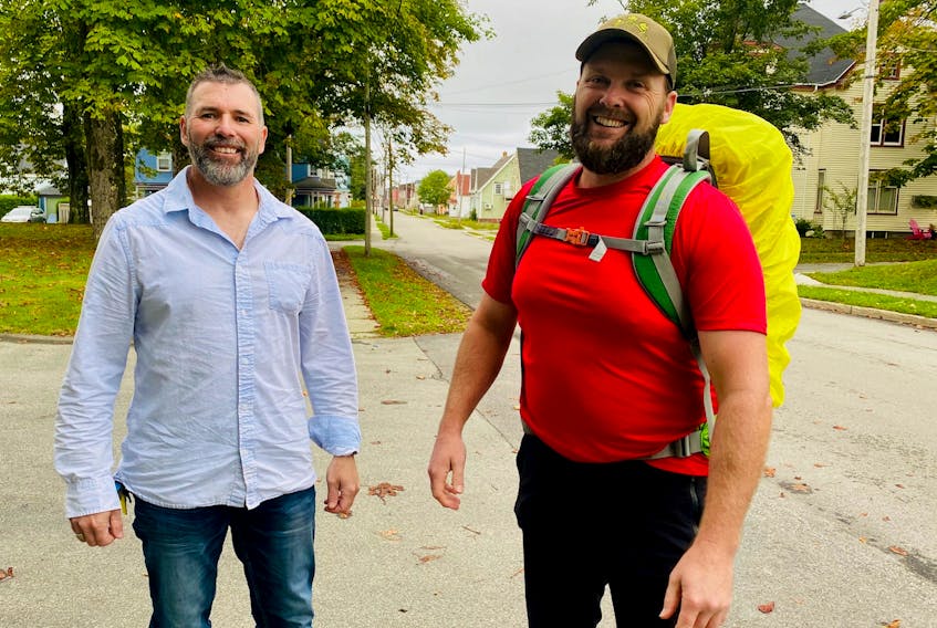 Todd Muise and Jason Kitchem  are raising funds in a creative way through their participation in the Nov. 9 Rucksack March for Remembrance in Yarmouth.