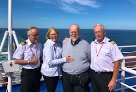 Celebrating their 50th wedding anniversary, Millie and Frank Martin from Texas renewed their wedding vows on a September crossing to Digby on the Fundy Rose ferry. The ceremony was a surprise for Millie. Captain Kevin Thorne and Purser Ken Winters participated in the ceremony. MONICA MACNEIL PHOTO