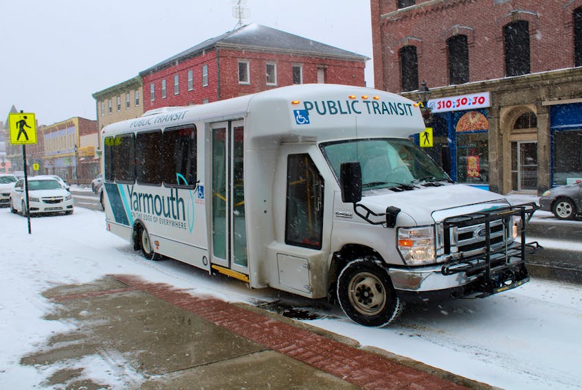 Yarmouth transit bus at one of its downtown stops.