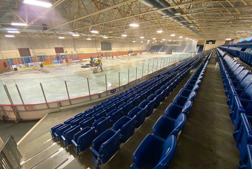 The ice in the Yarmouth Mariners Centre, including here in Arena 1, came out in March after the facility was shut down due to COVID-19. The Mariners Centre board is aiming for Aug. 10 to have ice in Arena 2, the smaller of the two arenas in the facility. TINA COMEAU PHOTO