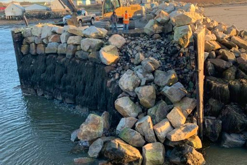 A partial collapse of a seawall protecting Port Maitland’s South Wharf occurred after storm surge warnings were issued for the area.
Derek Thomas Photo