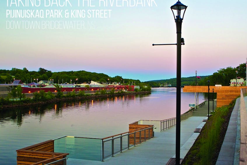 Pijinuiskaq Park and King Street in Bridgewater - Ekistics Plan+Design - signifies a shift from a car-centric downtown to a pedestrian-oriented main street that prioritizes public space along the riverfront.