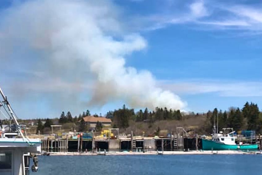 Smoke seen on May 25 from the wildfire in the Municipality of Argyle in Yarmouth County. PHOTO COURTESY JOHN SHAW