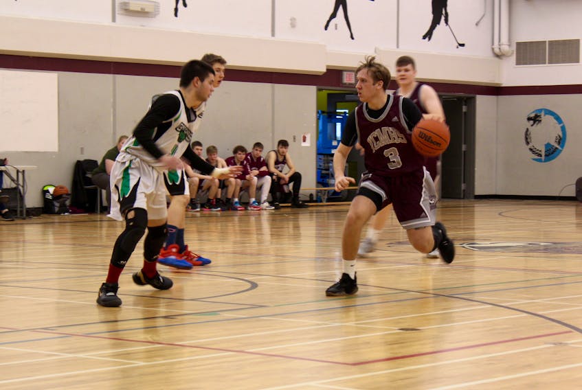 Action from a Feb. 16 high school boys basketball game in Yarmouth, where the host Vikings defeated Central Kings. On Saturday, Feb. 29, the Vikings will play host to Citadel High School in a game whose winner will advance to the Division 1 high school provincials.