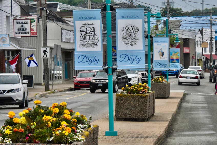 A photo from a previous year in Digby's downtown displaying banners to make people feel welcomed. TINA COMEAU • TRICOUNTY VANGUARD