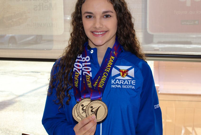 Trysten Deveau won three gold medals at the National Karate Championship in Halifax earlier this month.