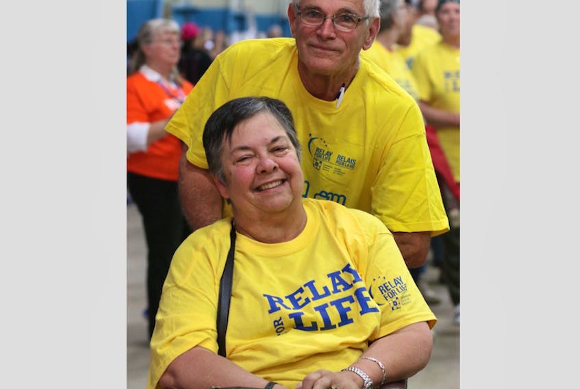 Heather Burlingham, with her friend Felix Dugas, during the 2018 Digby Relay for Life.