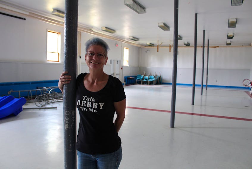 Roberta Lyons, founder of the Tri-County Roller Derby rec team, is ecstatic at having the former Arcadia school gymnasium for a temporary training track. Th’YARC announced the arrangement on Aug. 30.