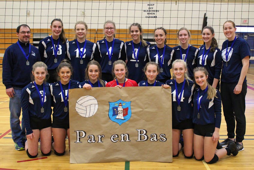 The Par-en-Bas senior girls, silver medal winners at division 2 volleyball provincials.
