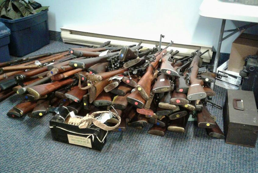 Some of the guns that were seized from a home in Chebogue, Yarmouth County on Aug. 5. The homeowner was arrested for unsafe storage of firearms. RCMP PHOTO