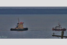 Theodore the Tugboat getting towed into the Meteghan Wharf on Nov. 1 by the Westport Coast Guard.  PHOTO COURTESY OF RON DEVEAU - Contributed