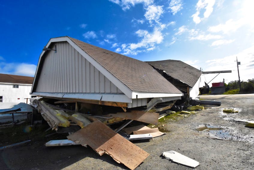 A building was shifted off its foundation at Wedgeport Boat Ltd. from strong winds as a result of the storm Dorian on Sept. 7. TINA COMEAU PHOTO