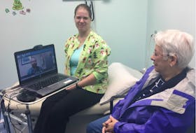 Chantelle Hazelton (LPN) with Mrs. Marie Wheelock during a virtual care appointment.