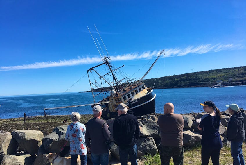 The scallop vessel Digby Challenger grounded on the shoreline of Tiverton, Digby County, in the early morning hours of June 9. AMY TUDOR PHOTO