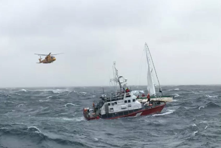 Coast guard member from Shelburne County jumped into rough sea to save sailor during this rescue in November 2016. COAST GUARD PHOTO