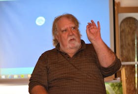 Chris Styles talks about the Sept. 15 unidentified flying object sphere sighting on Cape Sable Island at the Shag Harbour UFO Incident Society Museum on Oct. 6. KATHY JOHNSON