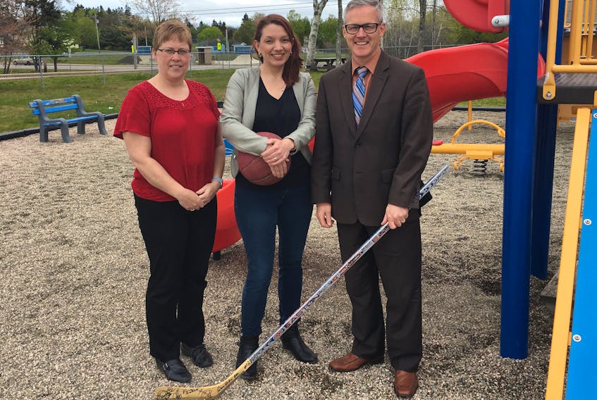 From left: Cindy O’Neil and Cara Sunderland (Digby Area Recreation staff members) and Oliver Janson, chairman of the Digby and Area Health Services Charitable Foundation.