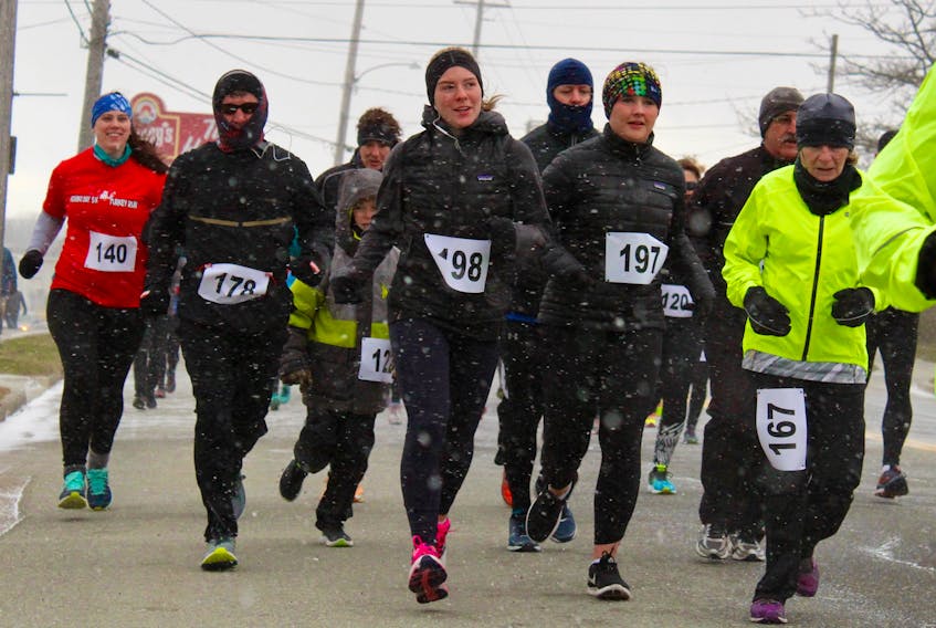 Some of the participants in last year’s Boxing Day 5K (Turkey Run) in Yarmouth. The 2017 event was held on a blustery, frigid morning.